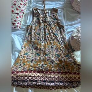 About a Girl Lace Front Mustard and Floral Design Mini Dress